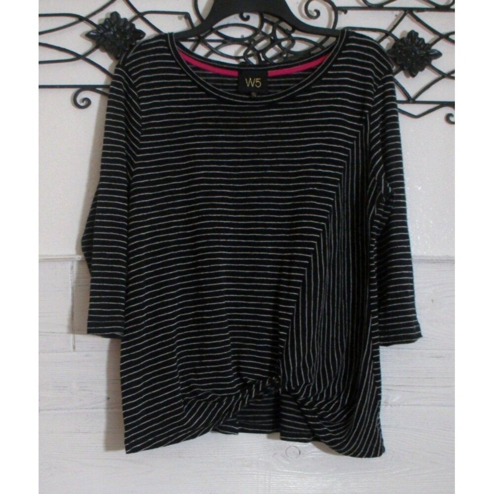 Anthropologie W5 Women's Top Size XL Long Sleeve Black Striped Blouse